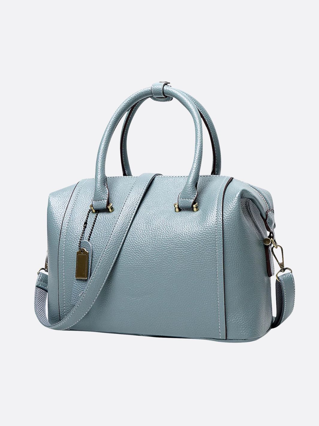 Structured Leather Bowling Bag with Top Handles - in Light Blue | Arvea Bags