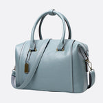 Structured Leather Bowling Bag with Top Handles - in Light Blue | Arvea Bags