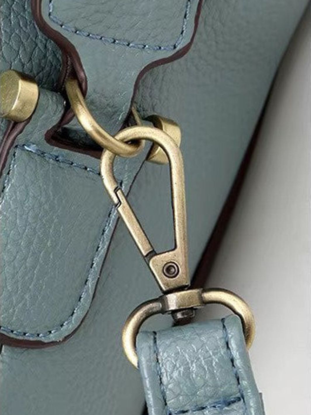 Structured Leather Bowling Bag with Top Handles - in Light Blue | Arvea Bags