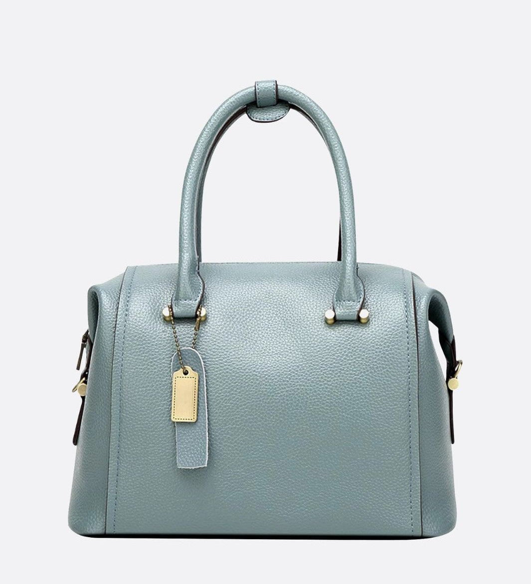 Structured Leather Bowling Bag with Top Handles - in Light Blue | Arvea Bags