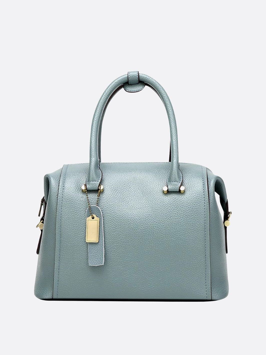 Structured Leather Bowling Bag with Top Handles - in Light Blue | Arvea Bags