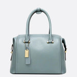 Structured Leather Bowling Bag with Top Handles - in Light Blue | Arvea Bags
