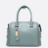 Structured Leather Bowling Bag with Top Handles - in Light Blue | Arvea Bags