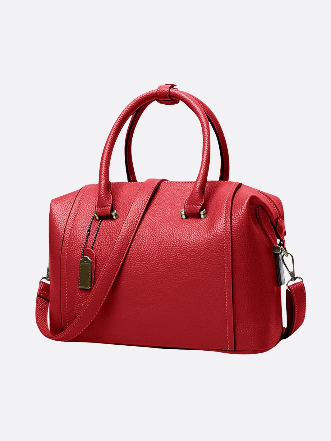 Structured Leather Bowling Bag with Top Handles - in Red | Arvea Bags