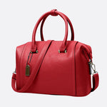 Structured Leather Bowling Bag with Top Handles - in Red | Arvea Bags