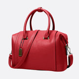 Structured Leather Bowling Bag with Top Handles - in Red | Arvea Bags