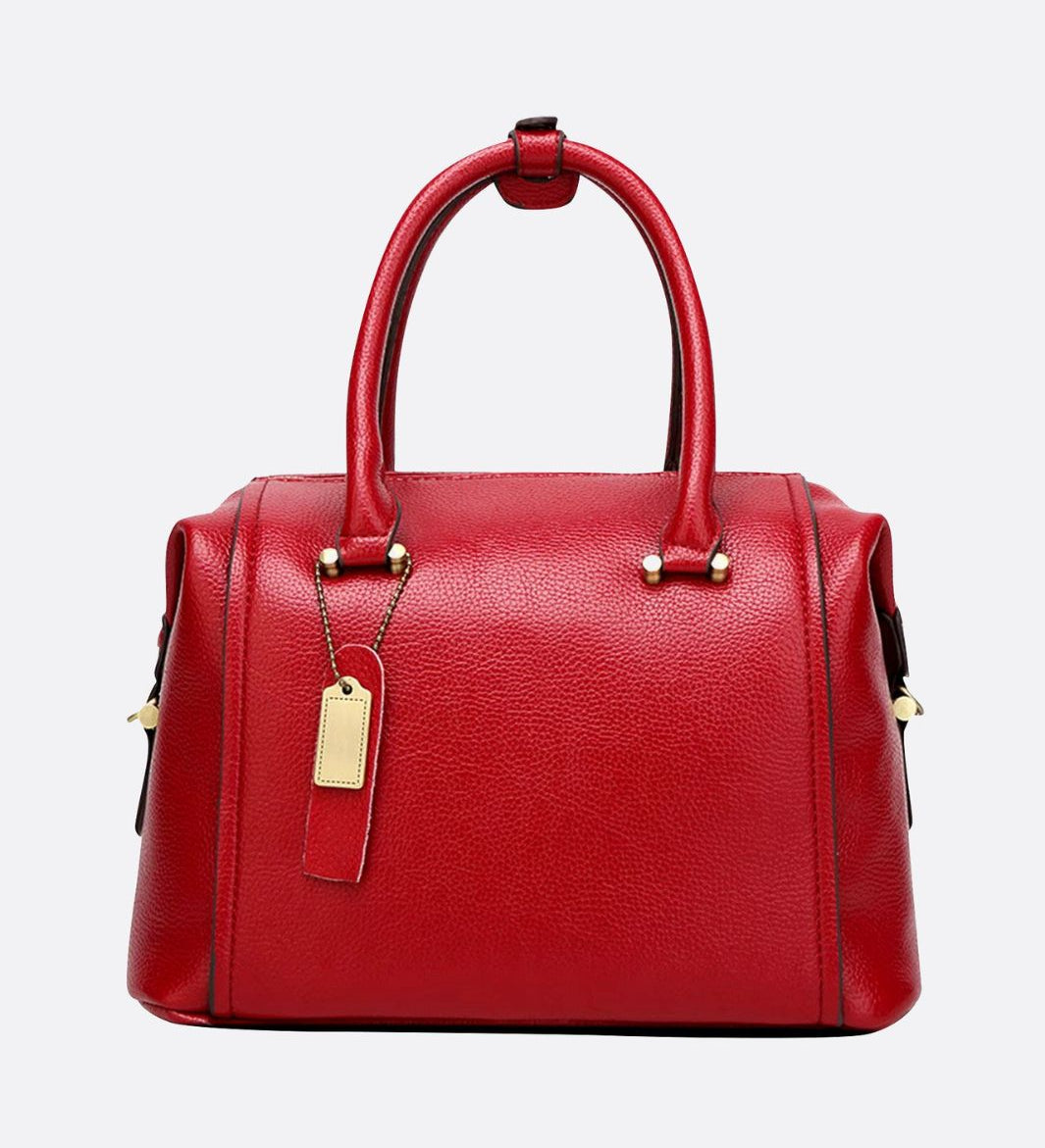 Structured Leather Bowling Bag with Top Handles - in Red | Arvea Bags