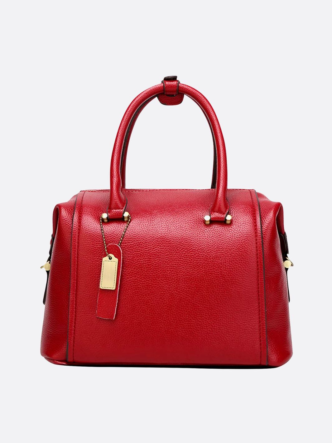 Structured Leather Bowling Bag with Top Handles - in Red | Arvea Bags