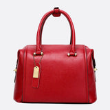 Structured Leather Bowling Bag with Top Handles - in Red | Arvea Bags
