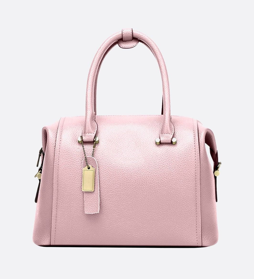 Structured Leather Bowling Bag with Top Handles - in Salmon Pink | Arvea Bags
