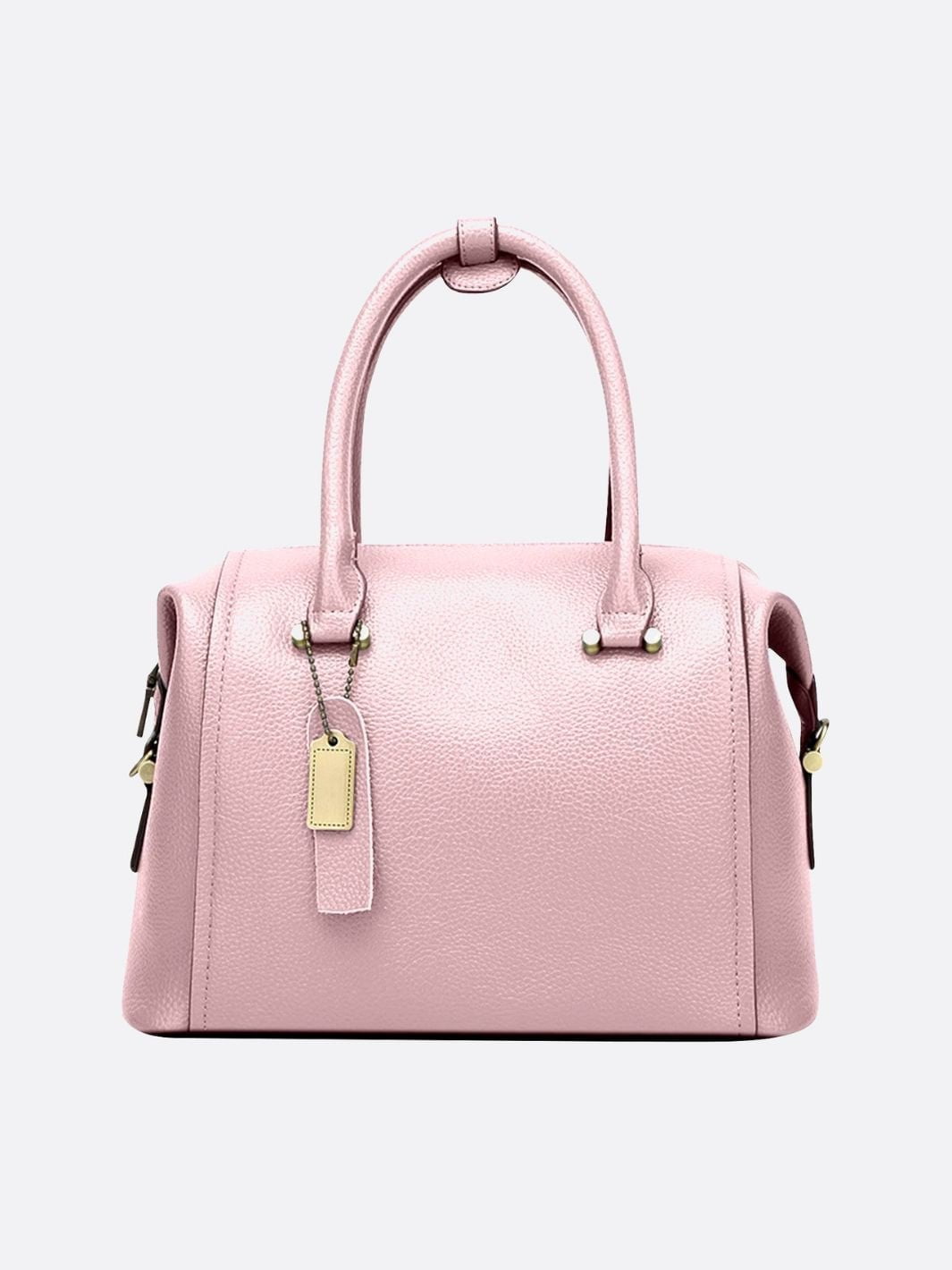 Structured Leather Bowling Bag with Top Handles - in Salmon Pink | Arvea Bags