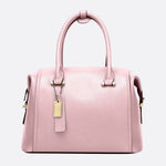 Structured Leather Bowling Bag with Top Handles - in Salmon Pink | Arvea Bags