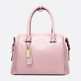 Structured Leather Bowling Bag with Top Handles - in Salmon Pink | Arvea Bags