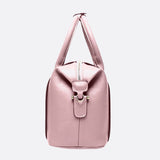 Structured Leather Bowling Bag with Top Handles - in Salmon Pink | Arvea Bags
