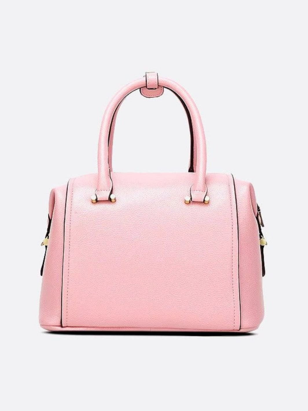 Structured Leather Bowling Bag with Top Handles - in Salmon Pink | Arvea Bags