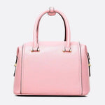 Structured Leather Bowling Bag with Top Handles - in Salmon Pink | Arvea Bags