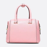 Structured Leather Bowling Bag with Top Handles - in Salmon Pink | Arvea Bags