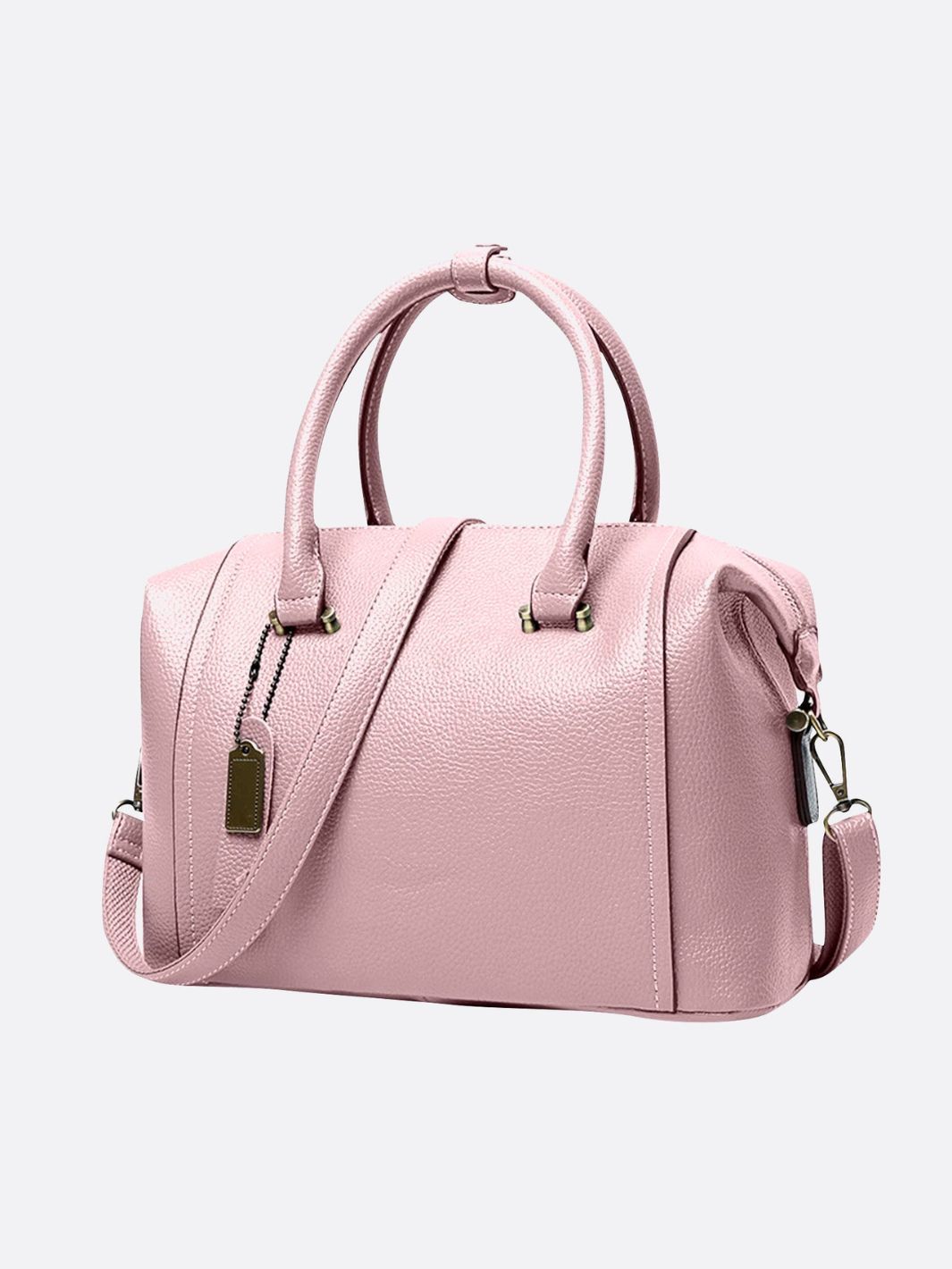 Structured Leather Bowling Bag with Top Handles - in Salmon Pink | Arvea Bags