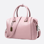 Structured Leather Bowling Bag with Top Handles - in Salmon Pink | Arvea Bags