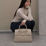 Structured Leather Satchel Bag for Women – Classic & Elegant - in Khaki | Arvea Bags