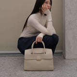 Structured Leather Satchel Bag for Women – Classic & Elegant - in Khaki | Arvea Bags