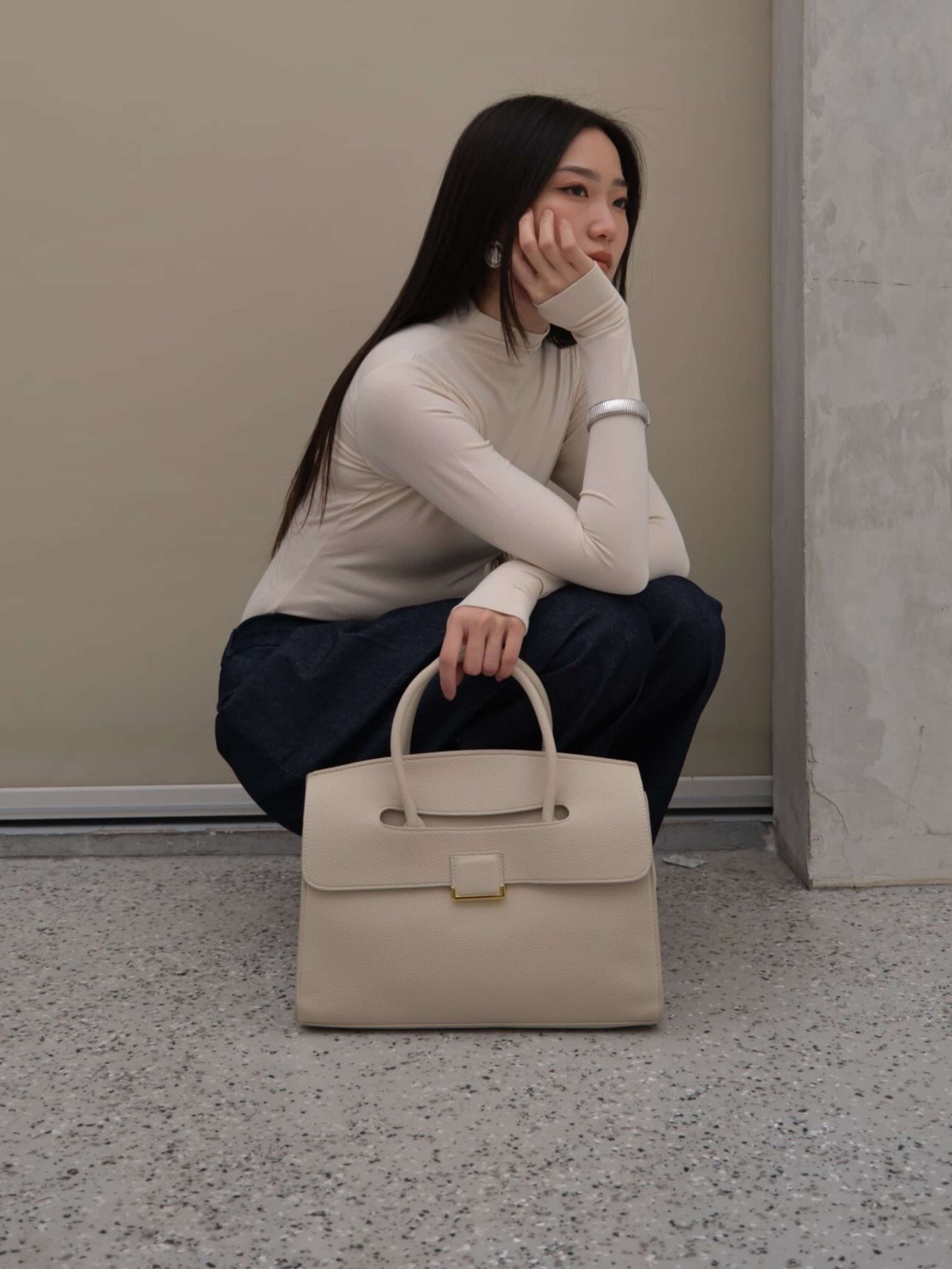 Structured Leather Satchel Bag for Women – Classic & Elegant - in Khaki | Arvea Bags