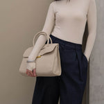 Structured Leather Satchel Bag for Women – Classic & Elegant - in Khaki | Arvea Bags
