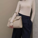 Structured Leather Satchel Bag for Women – Classic & Elegant - in Khaki | Arvea Bags