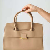 Structured Leather Satchel Bag for Women – Classic & Elegant - in Khaki | Arvea Bags
