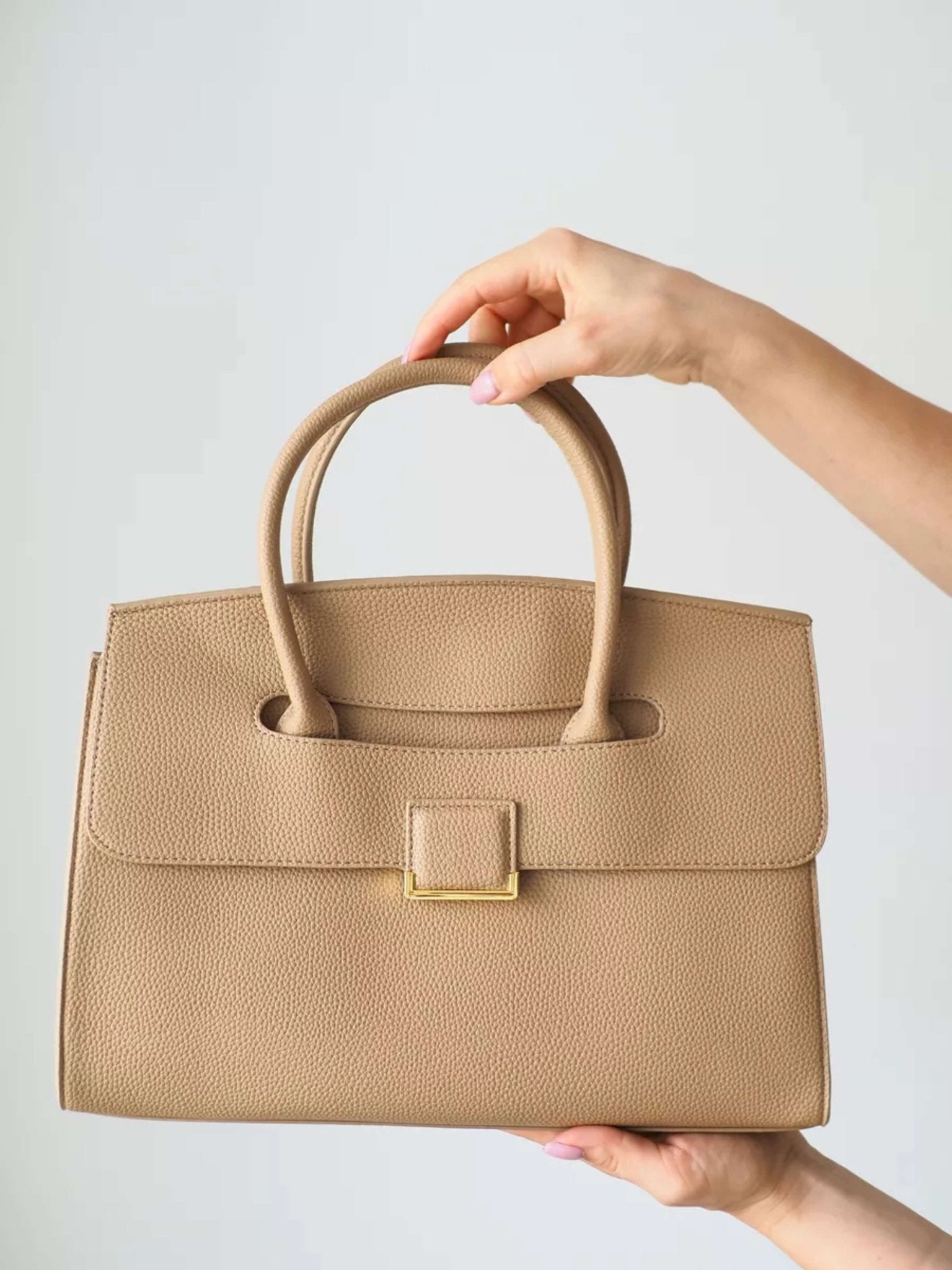 Structured Leather Satchel Bag for Women – Classic & Elegant - in Khaki | Arvea Bags