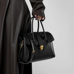 Structured Leather Tote – Elegant Top Handle Work Bag - in Black | Arvea Bags
