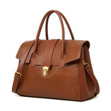Structured Leather Tote – Elegant Top Handle Work Bag - in Classic Brown | Arvea Bags