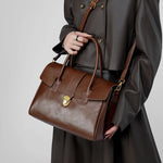 Structured Leather Tote – Elegant Top Handle Work Bag - in Dark Brown | Arvea Bags