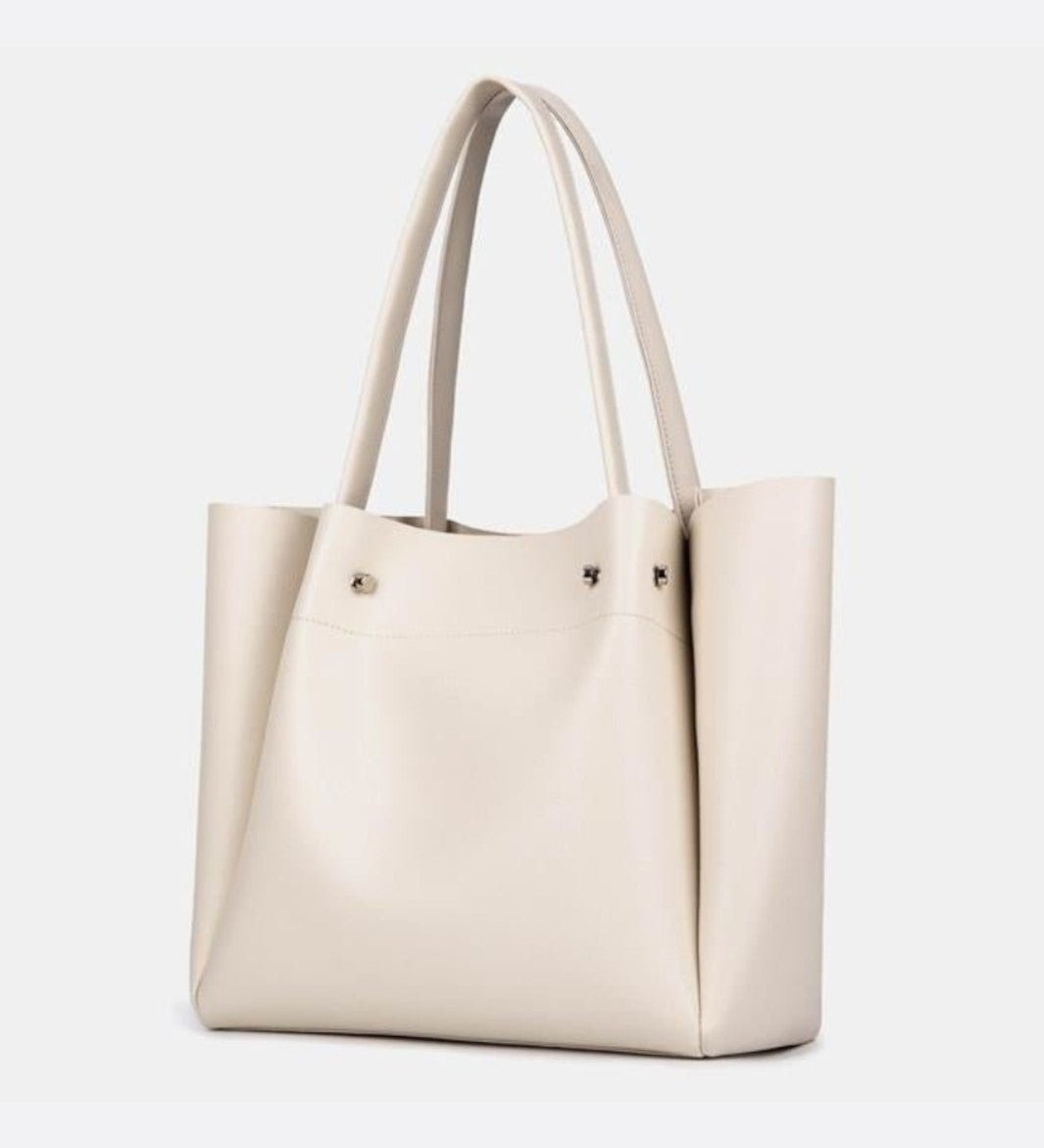 Structured Leather Tote Handbag with Soft Handles - in Off - White | Arvea Bags