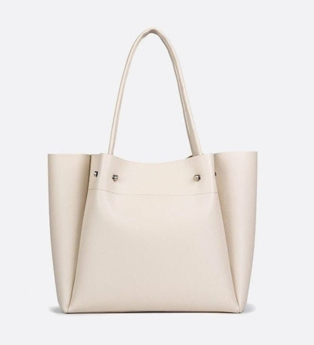 Structured Leather Tote Handbag with Soft Handles - in Off - White | Arvea Bags