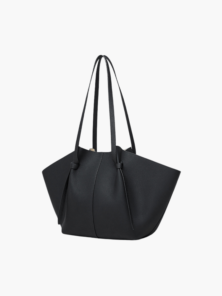 Structured Vegan Leather Tote – Sleek Everyday Shoulder Bag with Clean Lines - in Black | Arvea Bags