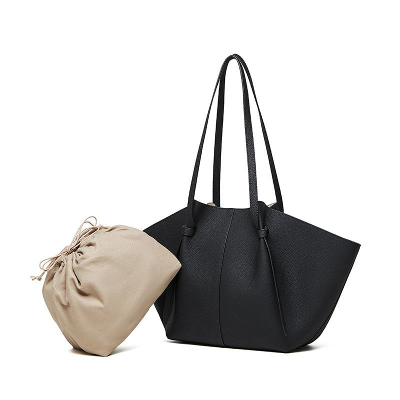 Structured Vegan Leather Tote – Sleek Everyday Shoulder Bag with Clean Lines - in Black | Arvea Bags