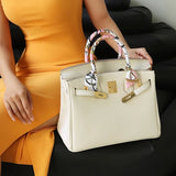 Structured White Leather Purse – Genuine Leather Tote with Gold Lock & Removable Strap - in White | Arvea Bags