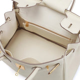 Structured White Leather Purse – Genuine Leather Tote with Gold Lock & Removable Strap - in White | Arvea Bags