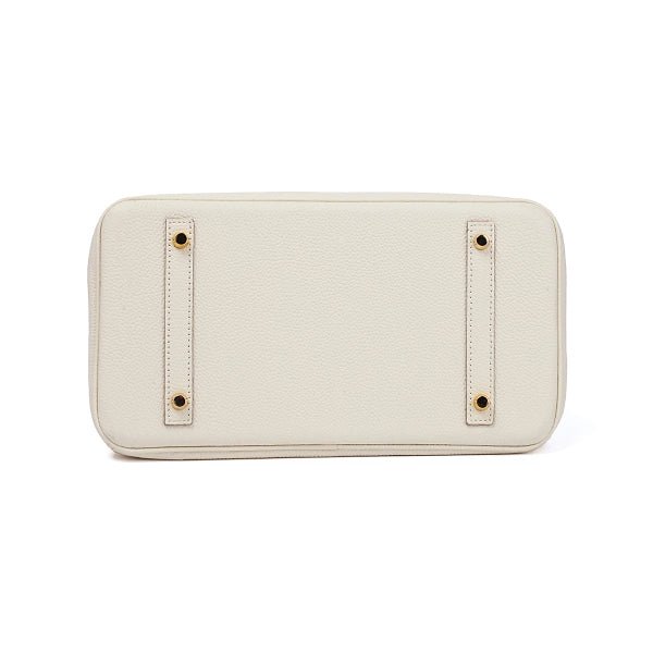 Structured White Leather Purse – Genuine Leather Tote with Gold Lock & Removable Strap - in White | Arvea Bags