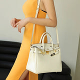 Structured White Leather Purse – Genuine Leather Tote with Gold Lock & Removable Strap - in White | Arvea Bags
