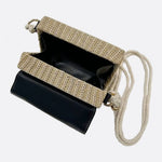 Structured Woven Handbag with Faux Leather Flap – Top Handle & Rope Strap - in Black | Arvea Bags