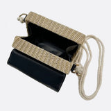 Structured Woven Handbag with Faux Leather Flap – Top Handle & Rope Strap - in Black | Arvea Bags
