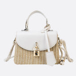 Structured Woven Handbag with Faux Leather Flap – Top Handle & Rope Strap - in Light Beige | Arvea Bags