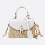 Structured Woven Handbag with Faux Leather Flap – Top Handle & Rope Strap - in Light Beige | Arvea Bags