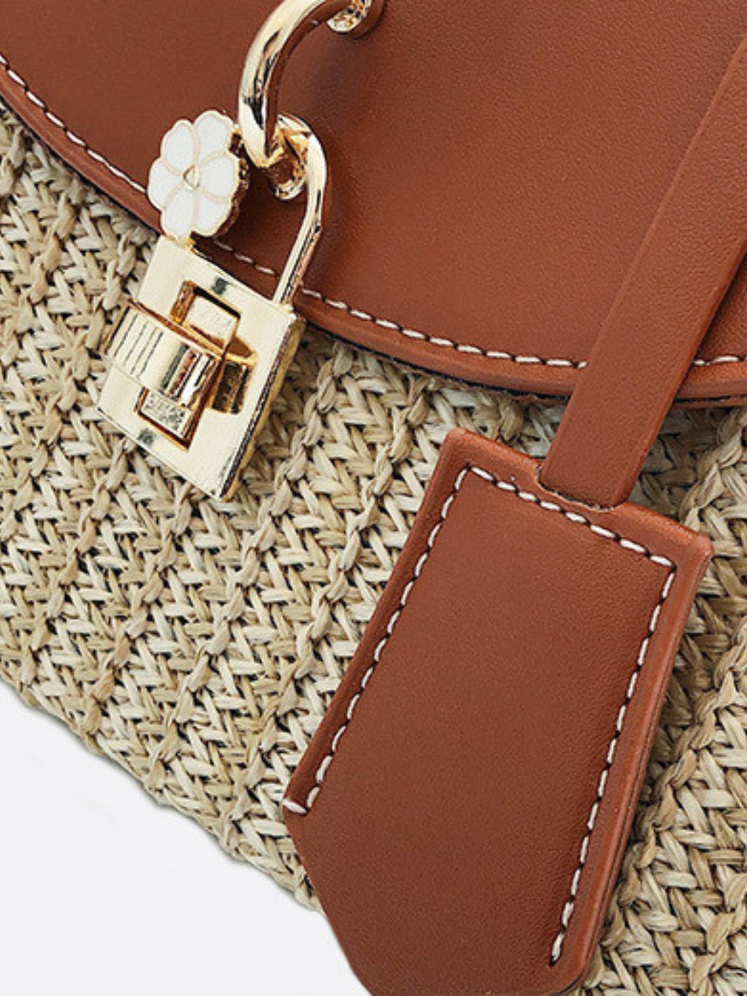 Structured Woven Handbag with Faux Leather Flap – Top Handle & Rope Strap - in Tan Brown | Arvea Bags