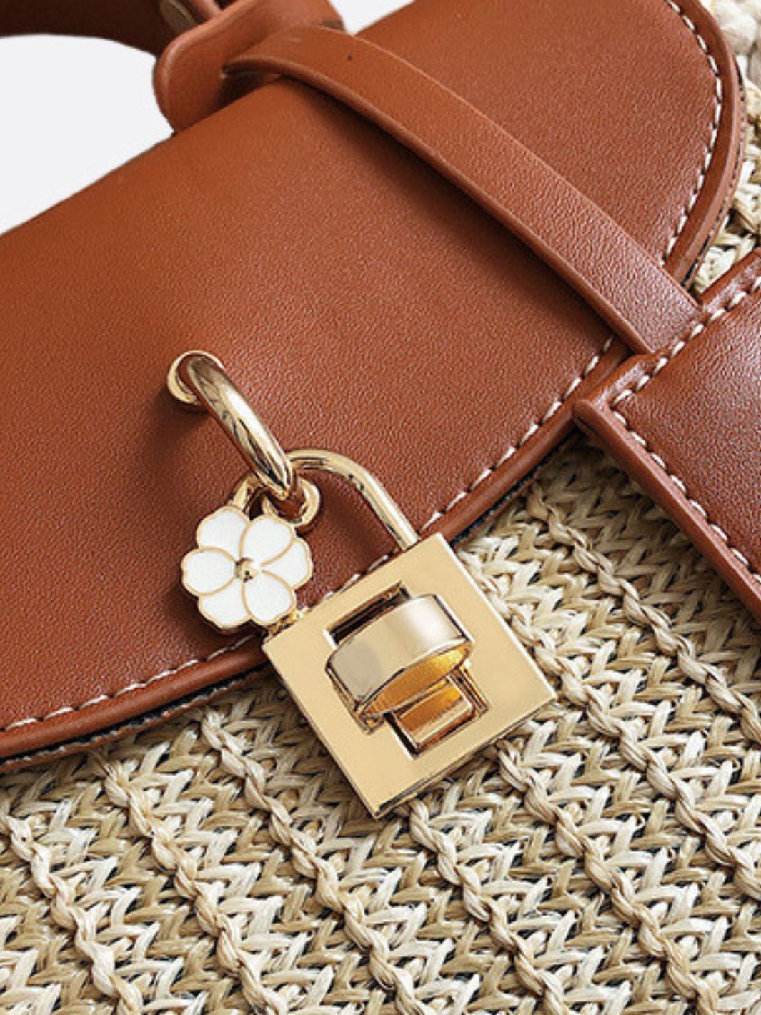 Structured Woven Handbag with Faux Leather Flap – Top Handle & Rope Strap - in Tan Brown | Arvea Bags