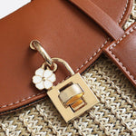 Structured Woven Handbag with Faux Leather Flap – Top Handle & Rope Strap - in Tan Brown | Arvea Bags
