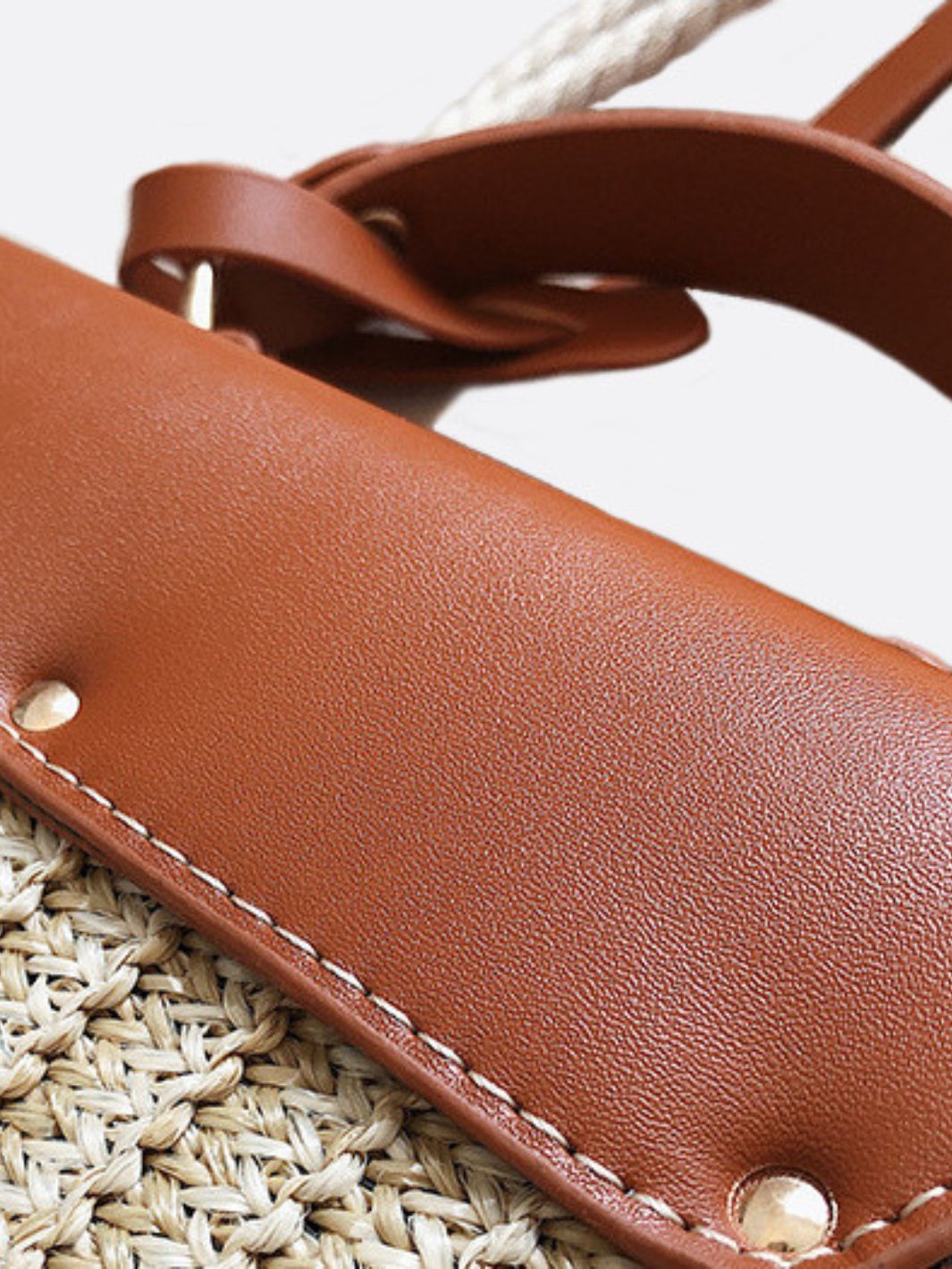 Structured Woven Handbag with Faux Leather Flap – Top Handle & Rope Strap - in Tan Brown | Arvea Bags
