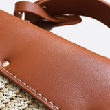 Structured Woven Handbag with Faux Leather Flap – Top Handle & Rope Strap - in Tan Brown | Arvea Bags